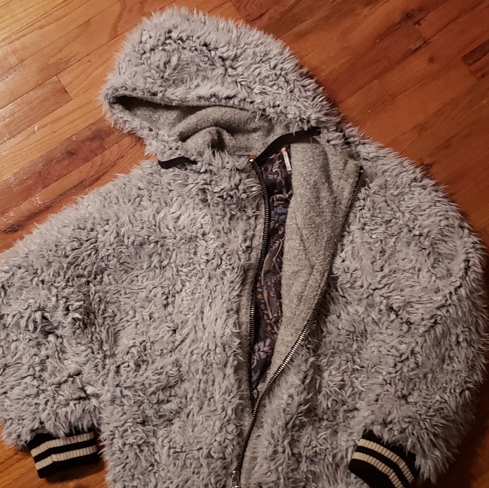 Free People Fuzzy Ice Blue Winter Jacket OVERSIZED